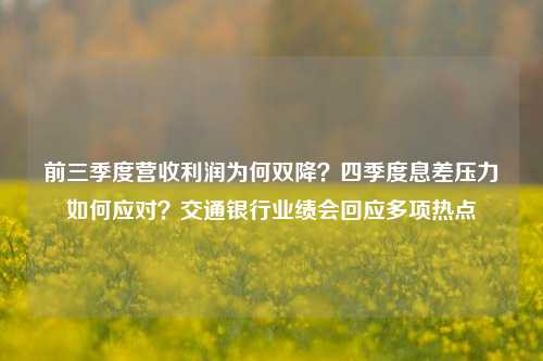 前三季度营收利润为何双降？四季度息差压力如何应对？交通银行业绩会回应多项热点