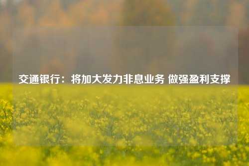 交通银行：将加大发力非息业务 做强盈利支撑