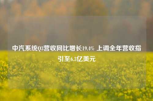 中汽系统Q3营收同比增长19.4% 上调全年营收指引至6.3亿美元