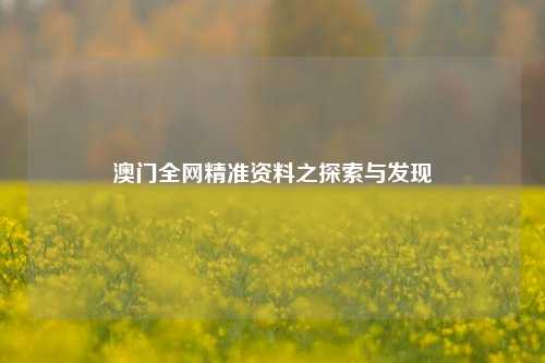 澳门全网精准资料之探索与发现