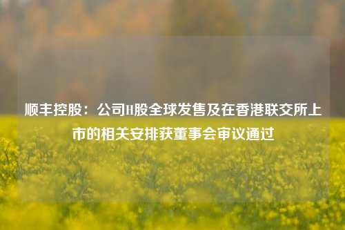 顺丰控股：公司H股全球发售及在香港联交所上市的相关安排获董事会审议通过