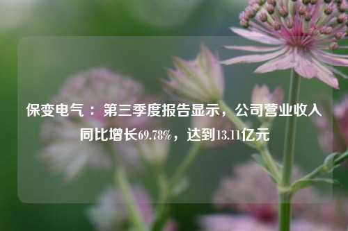 保变电气 ：第三季度报告显示，公司营业收入同比增长69.78%，达到13.11亿元