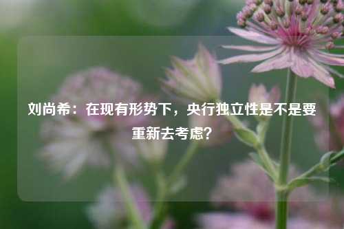 刘尚希：在现有形势下，央行独立性是不是要重新去考虑？